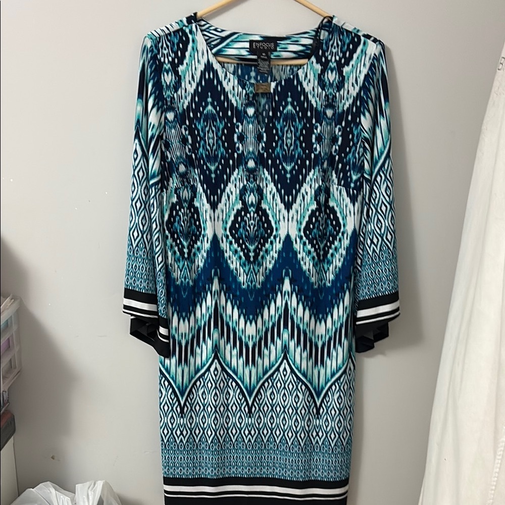 Enfocus Studio Blue Sheath Dress V-Neck 3/4 Sleeve